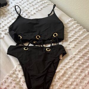 Victoria's Secret Black One Piece Swimsuit with Gold Accents